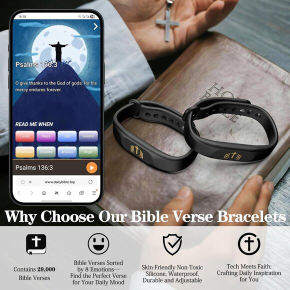 Daily Christian Verse Bracelet - Silicone Wrap with 29,000 Handpicked Scriptures - Picture 2 of 8